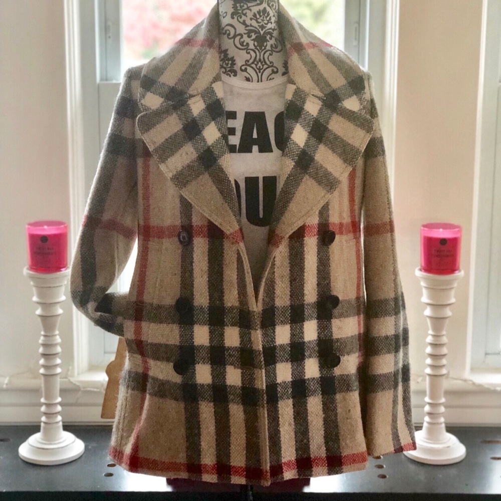 BURBERRY NOVA CHECK WOOL PEACOAT
